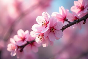 Fototapeta premium Delicate pink sakura blossoms, full bloom, repeating pattern, romantic, background, petals