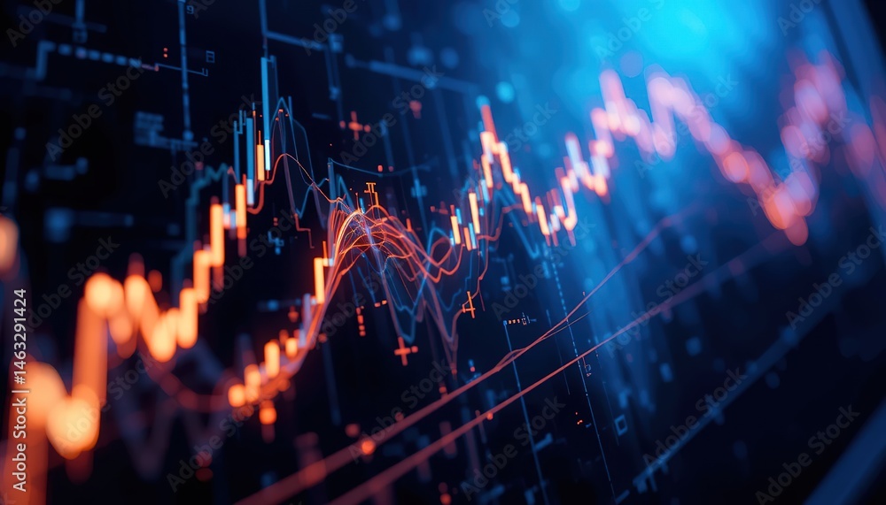 Aufkleber dynamic financial data visualization with glowing lines and blue
