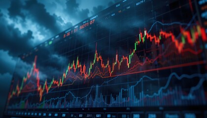 Dynamic stock market chart with bullish green and bearish red ca