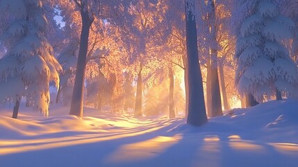 Winter wonderland forest sunrise