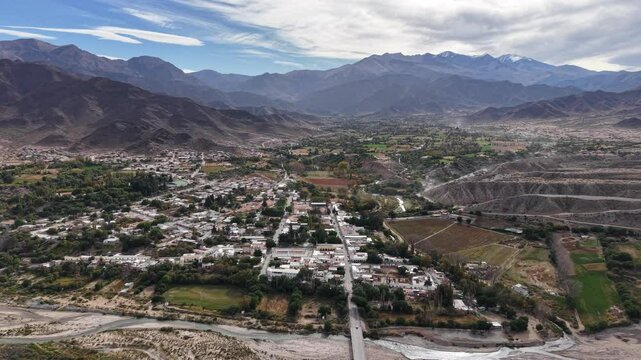 Aerial view of the town of Cachi, Salta, Argentina.