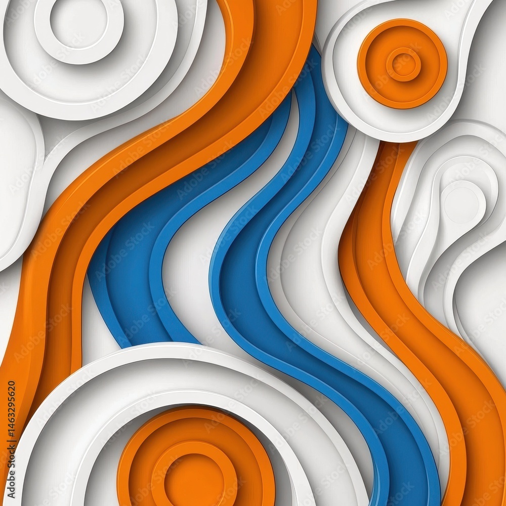 Poster abstract background with layered wavy lines in blue, orange and white. the design features overlappi