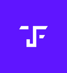 Abstract JF monogram logo design, purple background, modern, minimalist, geometric, white, brand, in