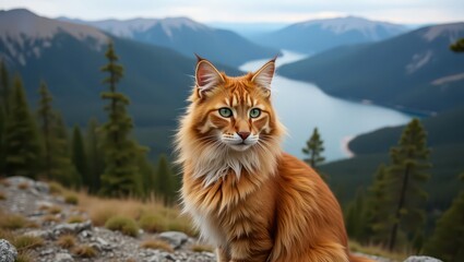 Obraz premium A cat sits on the background of nature