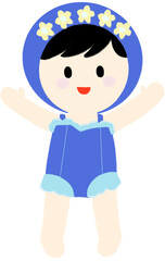 A girl wearing a swimsuit and swimming cap