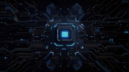 複雑なブルーの回路基板と未来的な技術の抽象的な背景デザインと電子通信システム構造のハイテク基板