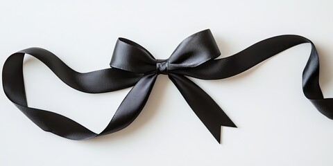 Elegant Black Satin Ribbon Bow on White Background: A Simple yet Sophisticated Image