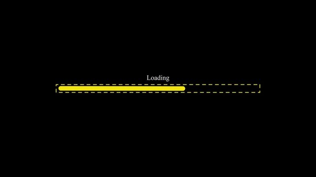 Glitch loading bar. Animation of cyberpunk style loading bar with glitch effect. Futuristic uploading progress bar with distortion effect isolated on black background. Loading screen cyberpunk style.