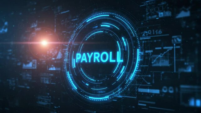 glowing blue circular holographic display, digital data visualization, sci-fi business concept, Payroll Business finance concept on virtual screen. 3d illustration, Futuristic technology interface, 