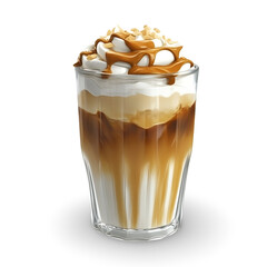 Caramel espresso drink with whipped cream and syrup in glass