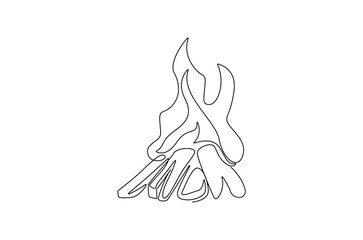 Continuous one line drawing of Bright bonfire. Single line drawing illustration of Burning bonfire. Wood and fire concept vector art. Doodle line illustration.