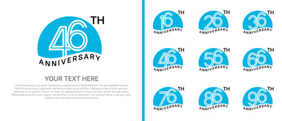 logo anniversary set. blue color with half circle on white background for special event