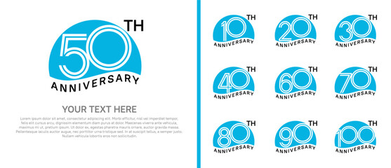 logo anniversary set. blue color with half circle on white background for special event