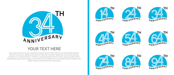 Fototapeta premium logo anniversary set. blue color with half circle on white background for special event