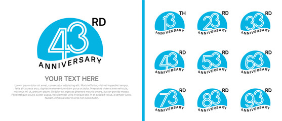 logo anniversary set. blue color with half circle on white background for special event