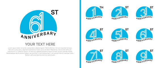Fototapeta premium logo anniversary set. blue color with half circle on white background for special event