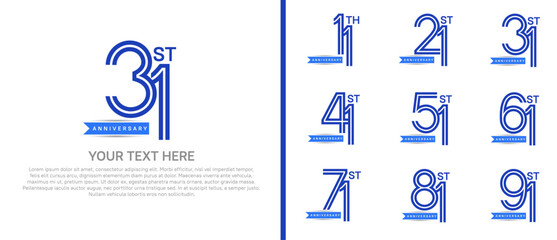 logo anniversary set. blue color with ribbon on white background for special event