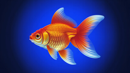 Fototapeta premium Brightly colored goldfish with distinct scales and flowing fins swims gracefully on a blue background