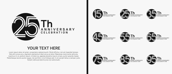 logo anniversary set. black color with circle on white background for special event