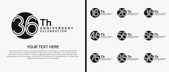 logo anniversary set. black color with circle on white background for special event