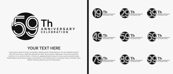logo anniversary set. black color with circle on white background for special event