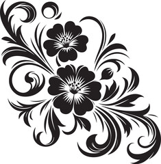 Elegant Black Floral Vector Design with Ornamental Swirls and Detailed Decorative Flowers for Invitations, Tattoos, and Graphic Artwork