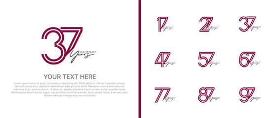 logo anniversary set. purple color with black handwriting on white background for special event