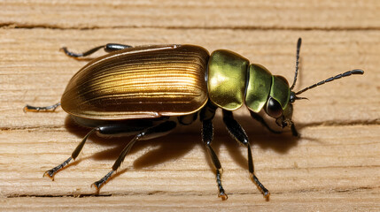 Fototapeta premium European lyctus beetle - Lyctus linearis. Common wood-destroying insect.