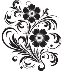Elegant Black Floral Vector Design with Ornamental Swirls and Detailed Decorative Flowers for Invitations, Tattoos, and Graphic Artwork