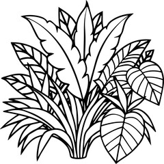 jungle foliage outline vector illustration, line art