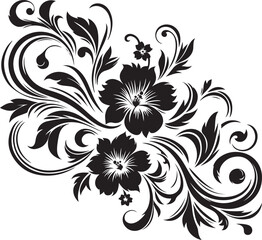 Elegant Black Floral Vector Design with Ornamental Swirls and Detailed Decorative Flowers for Invitations, Tattoos, and Graphic Artwork