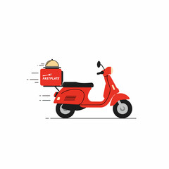 Speedy Bites: A vibrant red scooter, expertly equipped for food delivery, zips across a clean, minimalist illustration. Evoking a sense of urgency and efficiency.