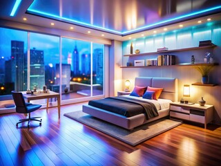 Smart Bedroom Interior Design Augmented Reality Tilt-Shift Photography - Futuristic Home Decor