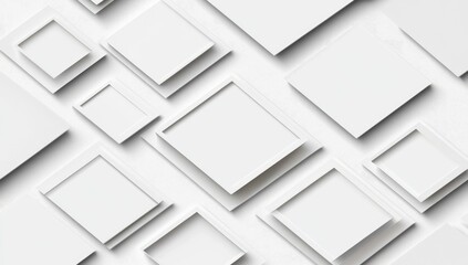 Abstract geometric arrangement of white picture frames