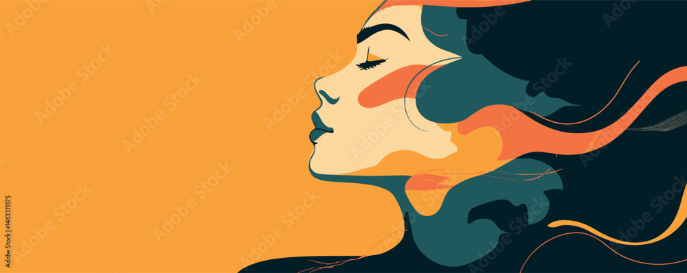 Poster abstract profile of a woman in vibrant colors with bold lines and patterns.