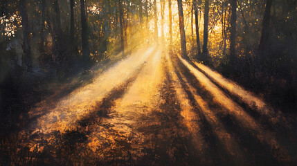 Obraz premium Harmony of Light: A Serene Dance of Rays Across a Natural Landscape Unveiling Nature's Beauty