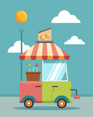 Naklejka premium With no noisy generator the solarpowered ice cream cart glides silently through the streets bringing cold treats to the community.. Vector illustration