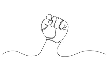Obraz premium Continuous one line drawing of Hand clenched fist. Single line drawing illustration of Hand clenched. Happy labour day concept vector art. Doodle line illustration.