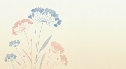 Floral Watercolor Painting with Blue and Pink Flower Blossoms