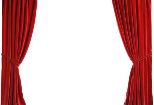 Majestic Red Velvet Curtains, Theater Stage Drape on PNG/Transparent Background