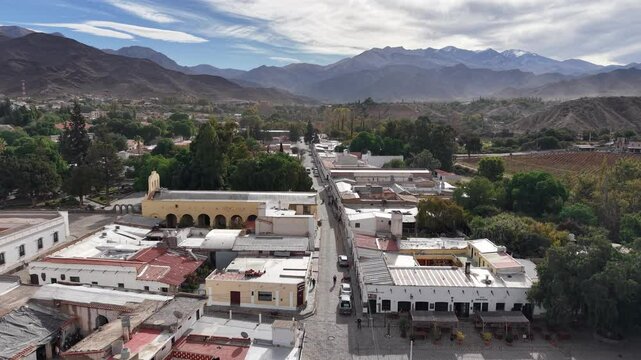 Aerial view of the town of Cachi, Salta, Argentina.