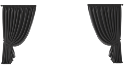 Elegant Black Curtains Draped Fabric for Windows, Stage, or Interior Design on PNG/Transparent Background