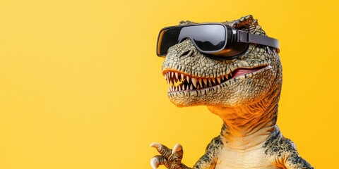 A Cool T-Rex Dinosaur Wearing Sunglasses Against a Yellow Background: A Fun and Playful Image