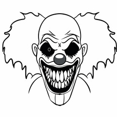 Fototapeta premium Sinister clown with menacing grin - line art vector illustration in white background