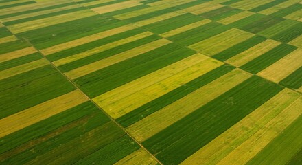 Aerial View of Geometric Green and Gold Farmland Fields