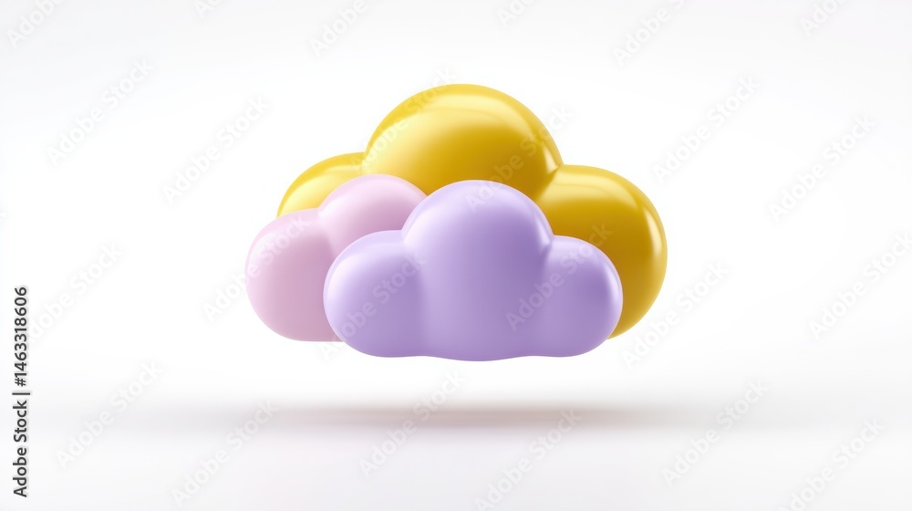 Poster minimalist 3d icon design featuring a floating pastel colored cloud shape symbolizing internet conne