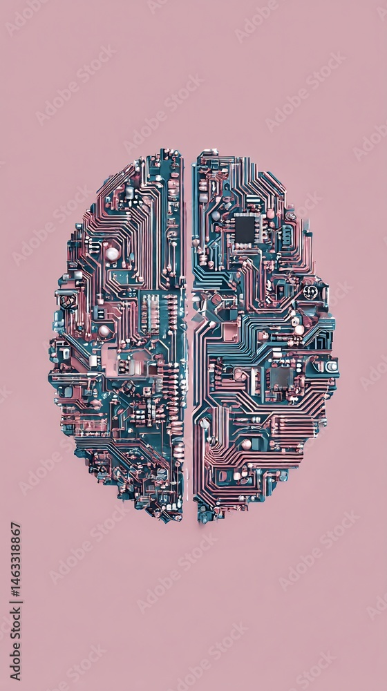 Poster abstract conceptualization of a technological brain with integrated circuitry