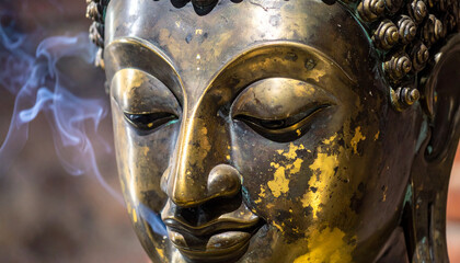 Obraz premium Buddha statue meditation temple art photography serene environment close-up spiritual beauty