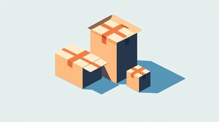 Fototapeta premium Isometric illustration of stacked cardboard boxes with tape packaging