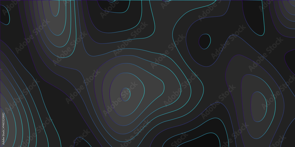 Poster abstract blue and black background with topographic line map pattern. abstract wavy and curved lines